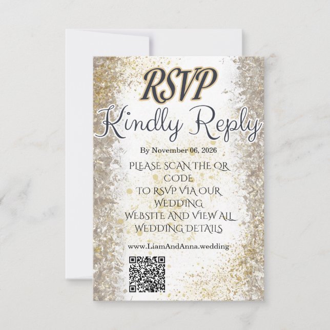 Gold Foil Photo Wedding RSVP QR Code Card (Frente)