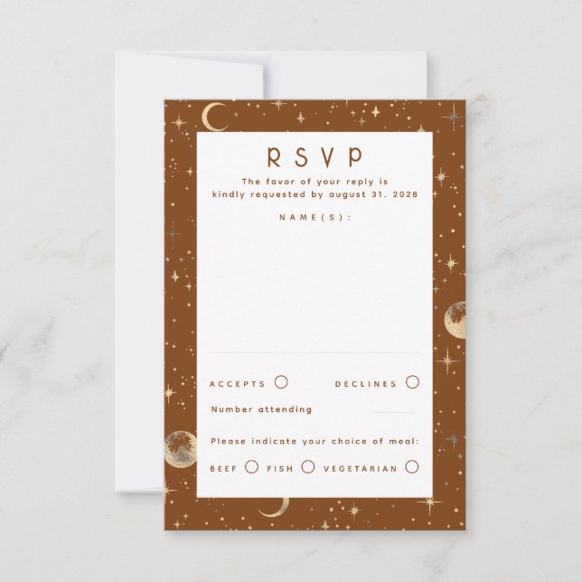 Gold Foil Stars Celestial Wedding RSVP (Frente)