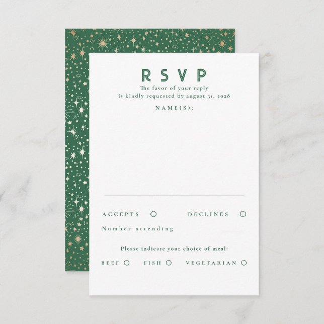 Gold Foil Stars Modern Wedn RSVP (Frente/Verso)
