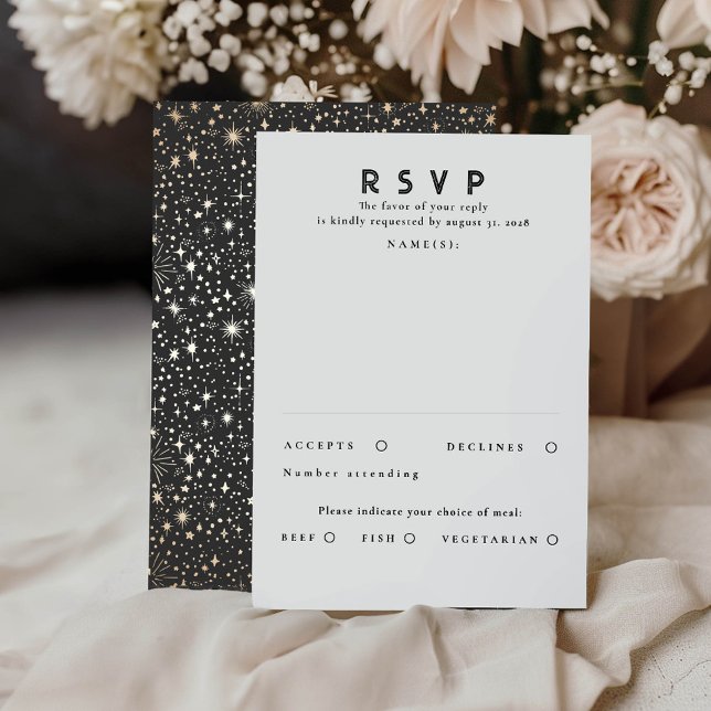 Gold Foil Stars Modern Wedn RSVP (Celestial RSVP Cards)