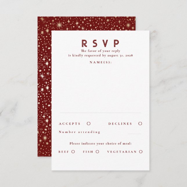 Gold Foil Stars Modern Wedn RSVP (Frente/Verso)