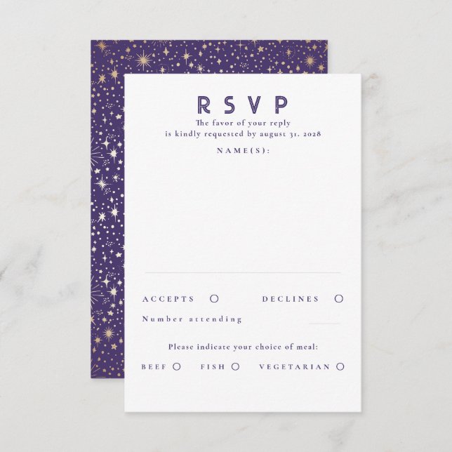 Gold Foil Stars Modern Wedn RSVP (Frente/Verso)