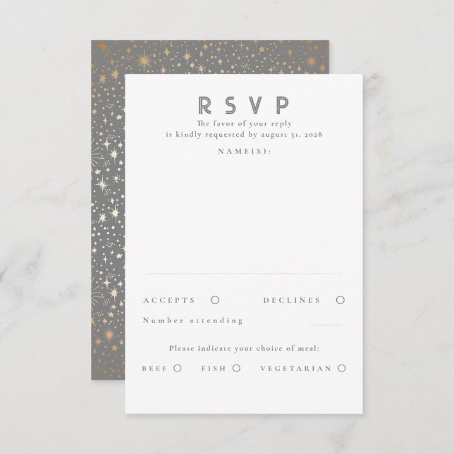 Gold Foil Stars Modern Wedn RSVP (Frente/Verso)