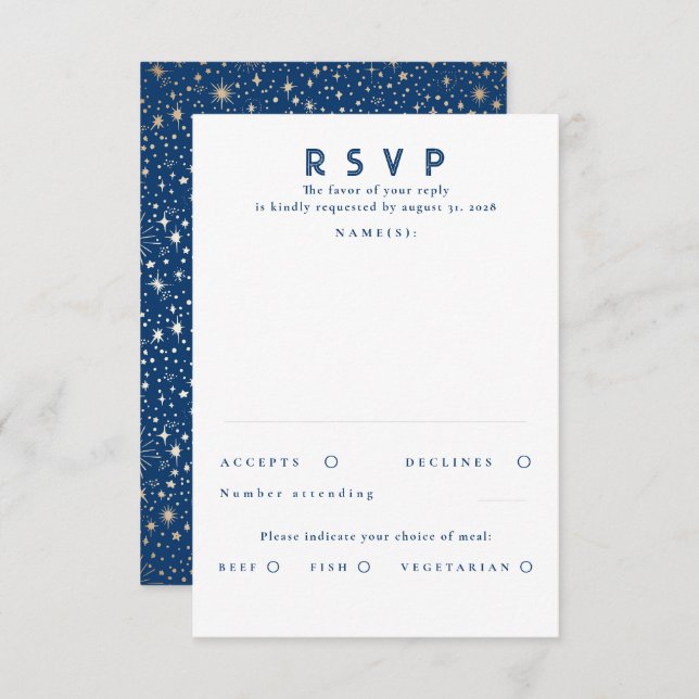 Gold Foil Stars Modern Wedn RSVP (Frente/Verso)