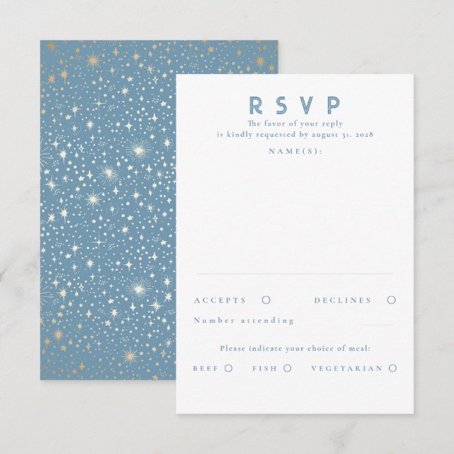 Gold Foil Stars Modern Wedn RSVP (Frente/Verso)