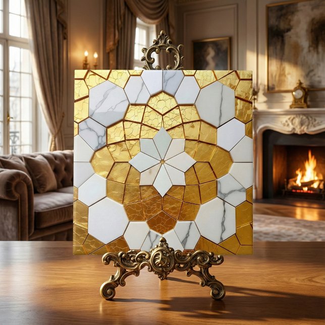 Gold Foil & White Marble Geometric Mosaic Art Deco (Criador carregado)