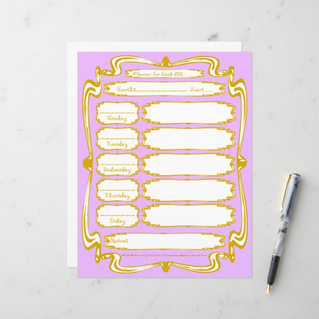 Gold Frame Border Fabric Font Weekday Planner (Frente/Verso In Situ)