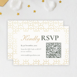 Gold Geometric Arch Wedding RSVP with QR Code