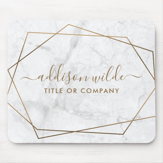Gold Geometric White Marble Business Mouse Pad (Frente)