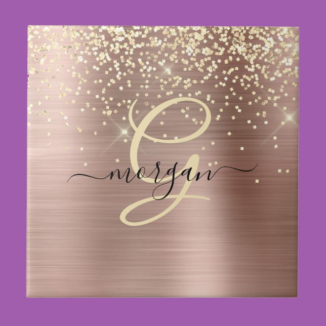 Gold Glitter, Gold Monogram, Black Script Name (Criador carregado)