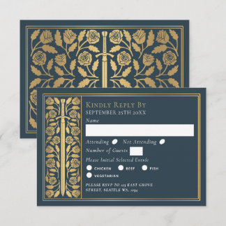 Gold Gray Medieval Sword Wedding RSVP