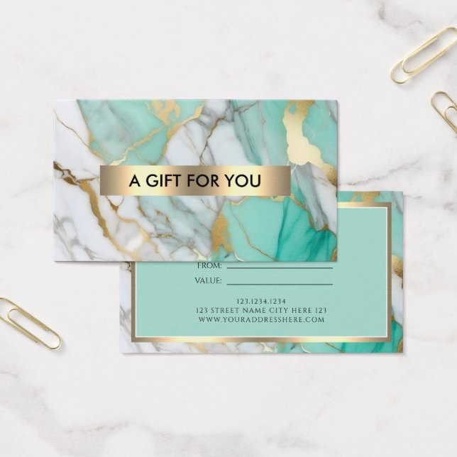 Gold Green Marble Elegant Gift Certificate (Escritótio)