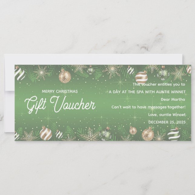 Gold & Green Ornament Christmas Gift Voucher (Frente)