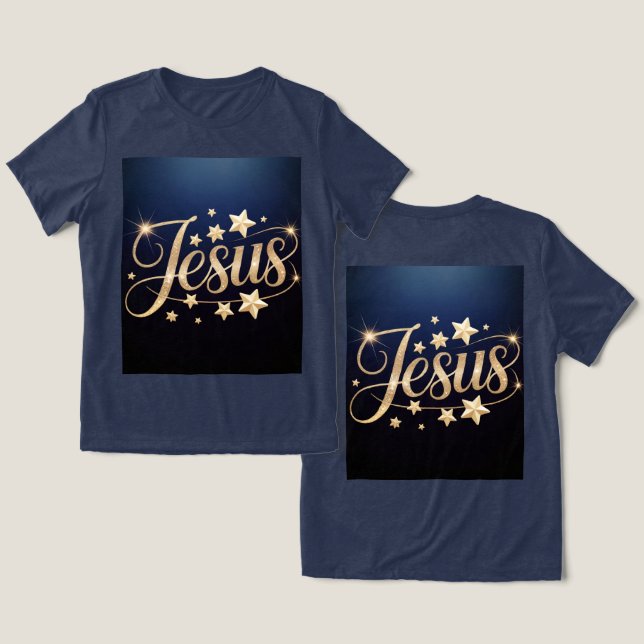 Gold Jesus Script Blue  (Design Frente e Verso)