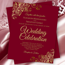 Gold Lace Maroon Burgundy BUDGET Wedding Invite