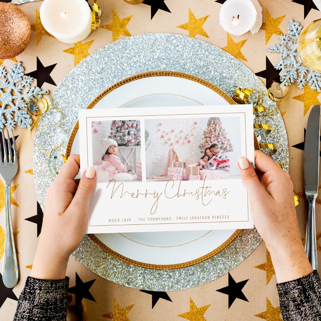 Gold Line 2 Photo Script Merry Christmas Card (Criador carregado)