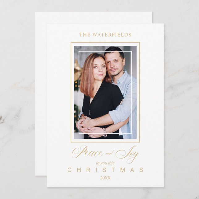 Gold Minimalist Modern Christmas Photo Family (Frente/Verso)