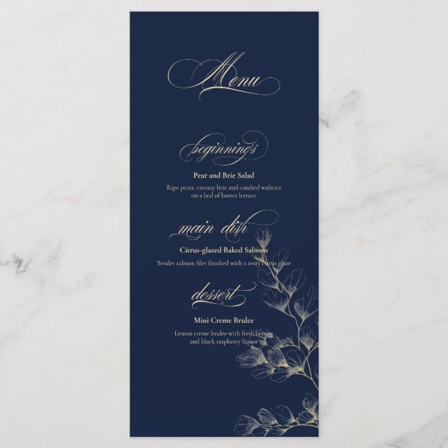 Gold & Navy Wedding Menu (Frente)