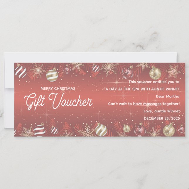 Gold & Red Ornament Christmas Gift Voucher (Frente)