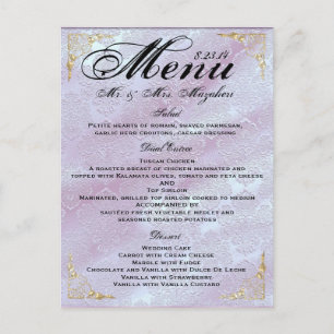 Gold Rose lavender Wedding Dinner Menu Thank you