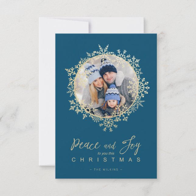 Gold Snowflakes Merry Christmas Round Family Photo (Frente)