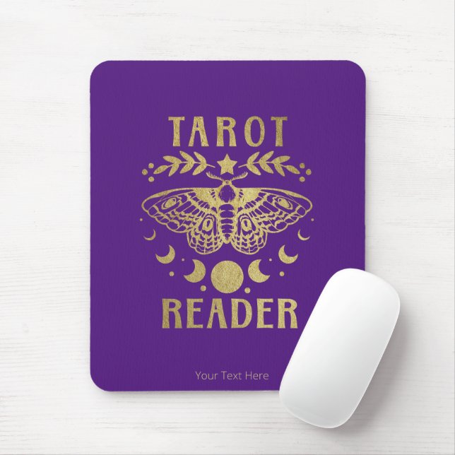 Gold Tarot Reader Moon Phase Moth Stars Mouse Pad (Com mouse)