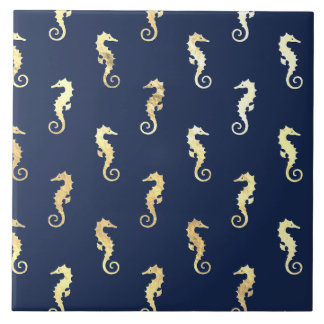 Gold Tone Seahorses over Navy Blue