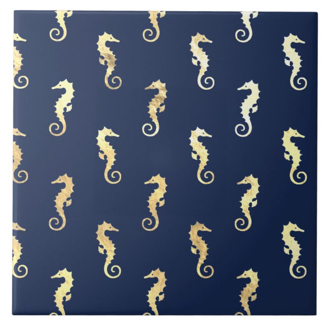 Gold Tone Seahorses over Navy Blue (Frente)