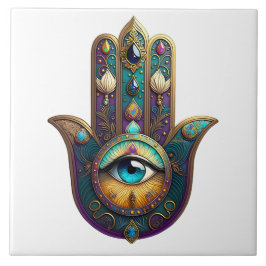 Gold Violet Teal Hamsa w/ Turquoise Third Eye