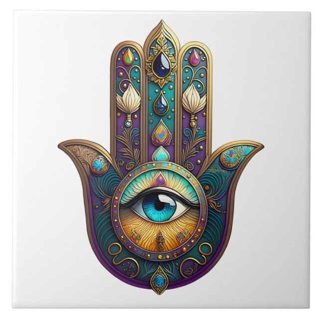 Gold Violet Teal Hamsa w/ Turquoise Third Eye (Frente)