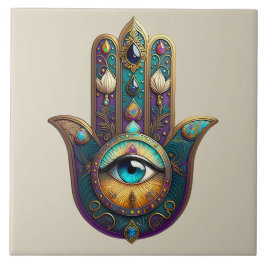 Gold Violet Teal Hamsa w/ Turquoise Third Eye
