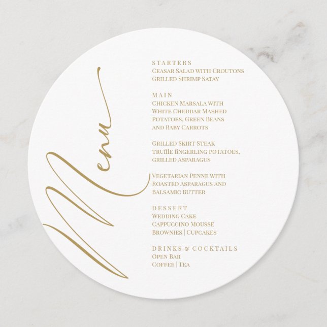 Gold & White Modern Elegant Menu bohemian (Frente)