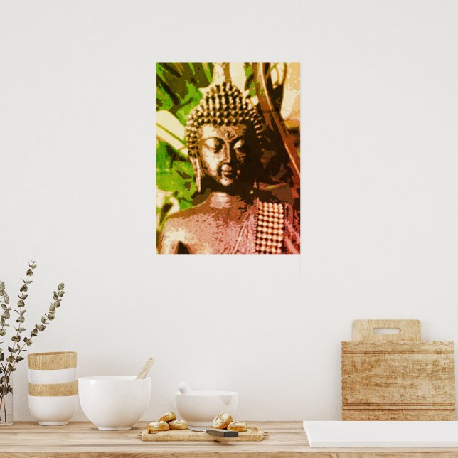 Golden Bronze Buddha Meditation Art Poster – Zen (Cozinha)