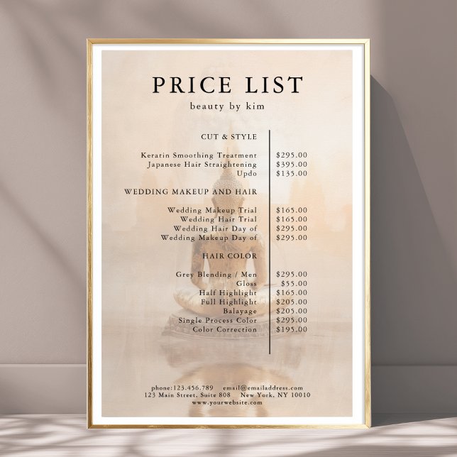 Golden Buddha Salon Price List Poster (Custom Golden Buddha Salon Price List Poster - Print & Instant Download)