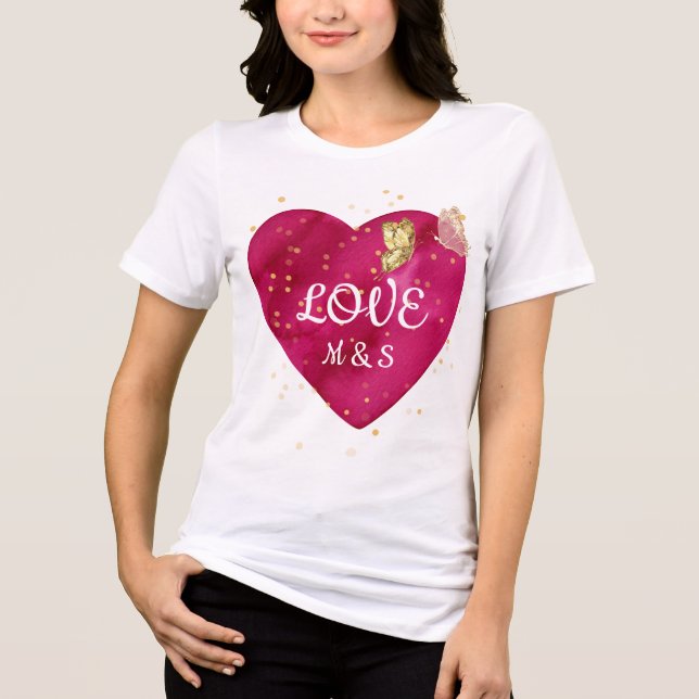 Golden Butterfly Pink Heart Valentine T-Shirt (Frente)