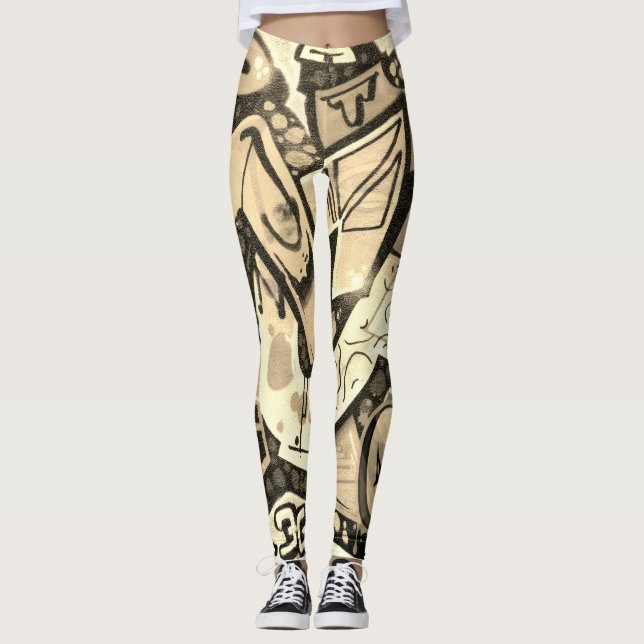 Golden Butterfly Wing Abstract Pattern Leggings (Frente)