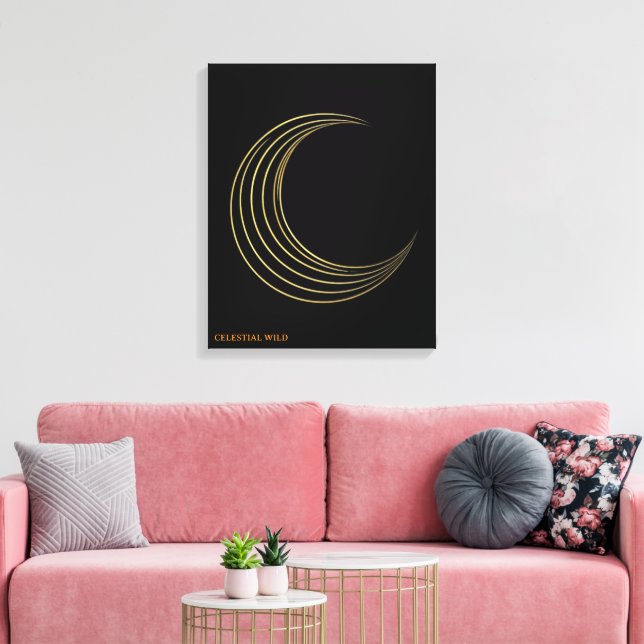 Golden Crescent Moon Celestial Art Canvas Gift (Insitu(Sala de estar))