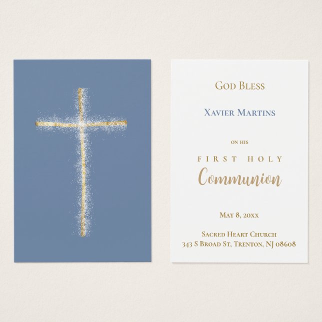 Golden cross First Communion remembrance card (Frente & Verso)