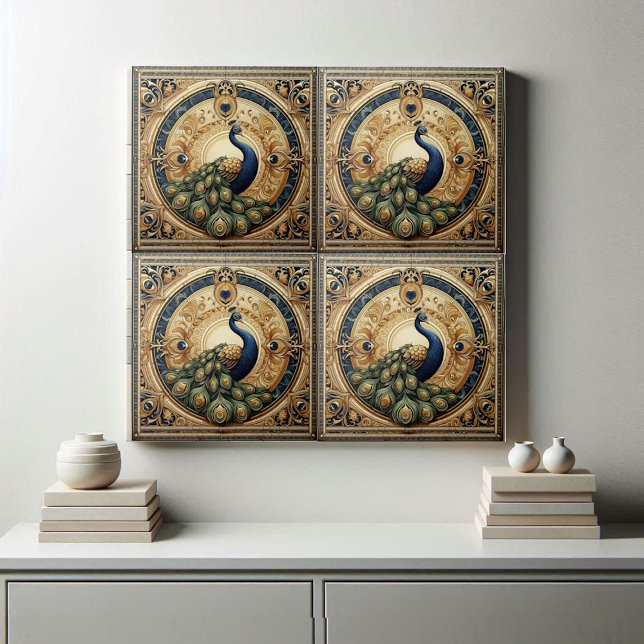 Golden Elegance Majestic Peacock Feather Art Deco (Golden Elegance Majestic Peacock Feather Art Deco Ceramic Tile)
