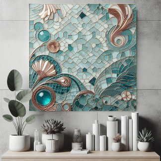 Golden Embellishment Aqua Blue Bubbles Mosaic Cool