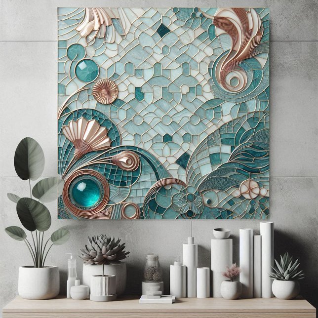 Golden Embellishment Aqua Blue Bubbles Mosaic Cool (Golden Embellishment Aqua Blue Bubbles Mosaic Cool Ceramic Tile)