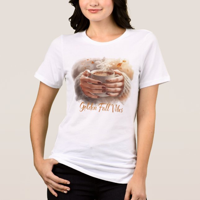 Golden Fall Vibes T-Shirt – Cozy Autumn Coffee Tee (Frente)