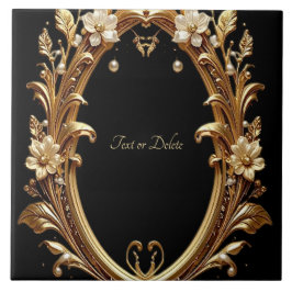 Golden Floral Ornate Frame Ceramic Tile