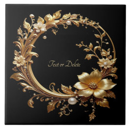 Golden Floral Ornate Frame Ceramic Tile