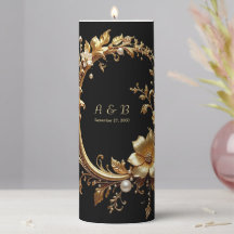 Golden Floral Ornate Frame Pillar Candle