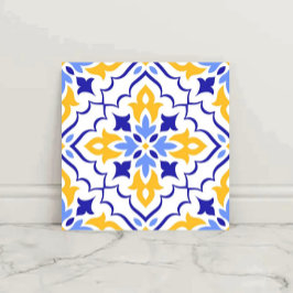 Golden Harmony Blue Floral Mosaic Elegant