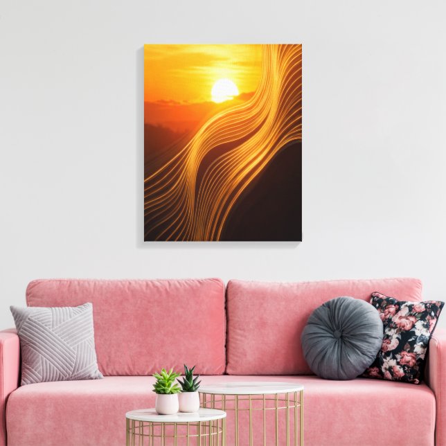 Golden Horizon — Abstract Canvas Wall Art (Insitu(Sala de estar))