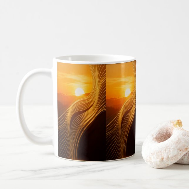 Golden Horizon — Caneca de Café Moderna Abstrata (Com Donut)