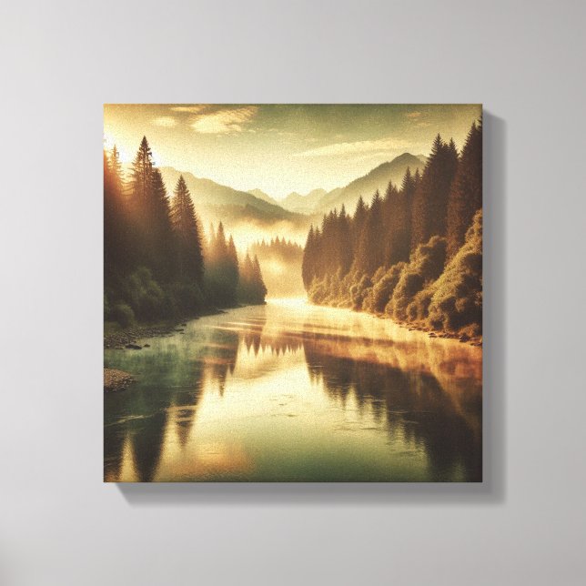 Golden Hour in Vintage Autumn Forest Canvas (Frente)