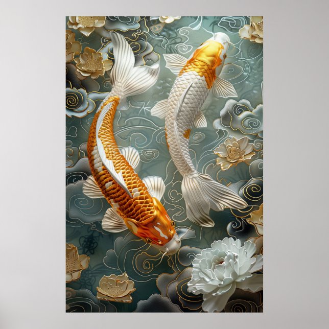 Golden Koi Fish Poster Art Print Wall Art (Frente)